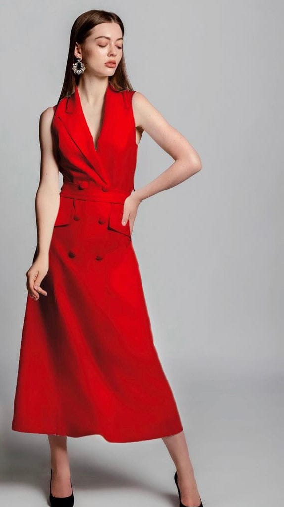 NEW DOUBLE-BREASTED BELTED BLAZER MIDI DRESS – Moonmains GCC