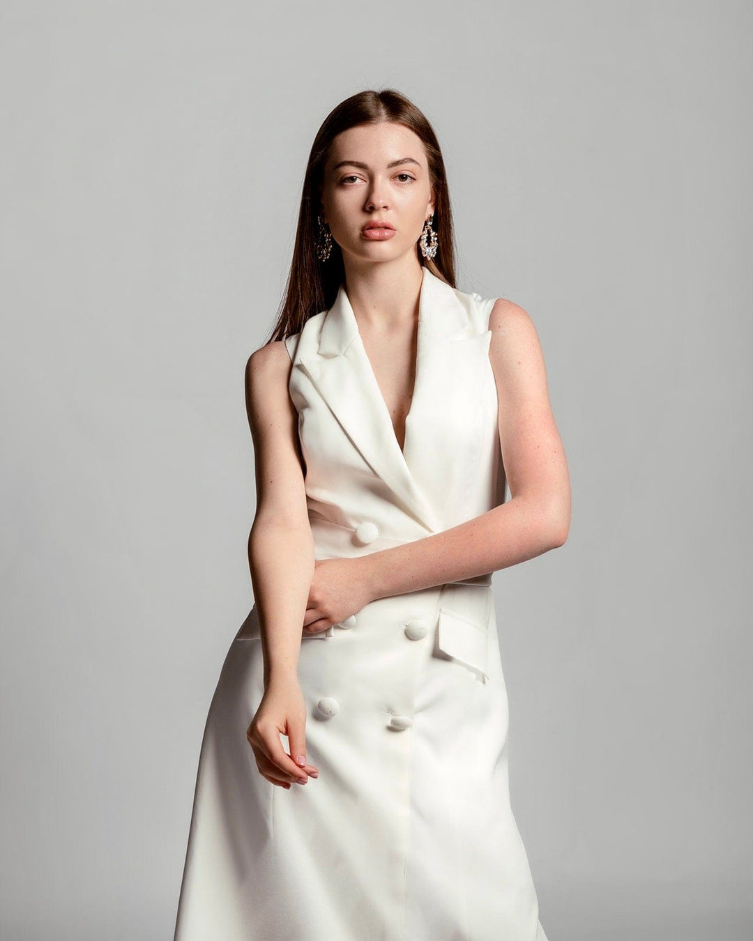 NEW DOUBLE-BREASTED BELTED BLAZER MIDI DRESS