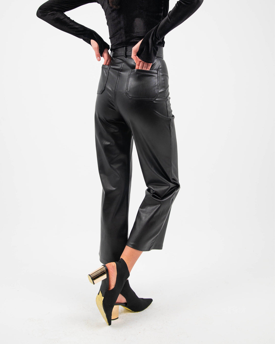 STRAIGHT-LEG FAUX LEATHER PANTS
