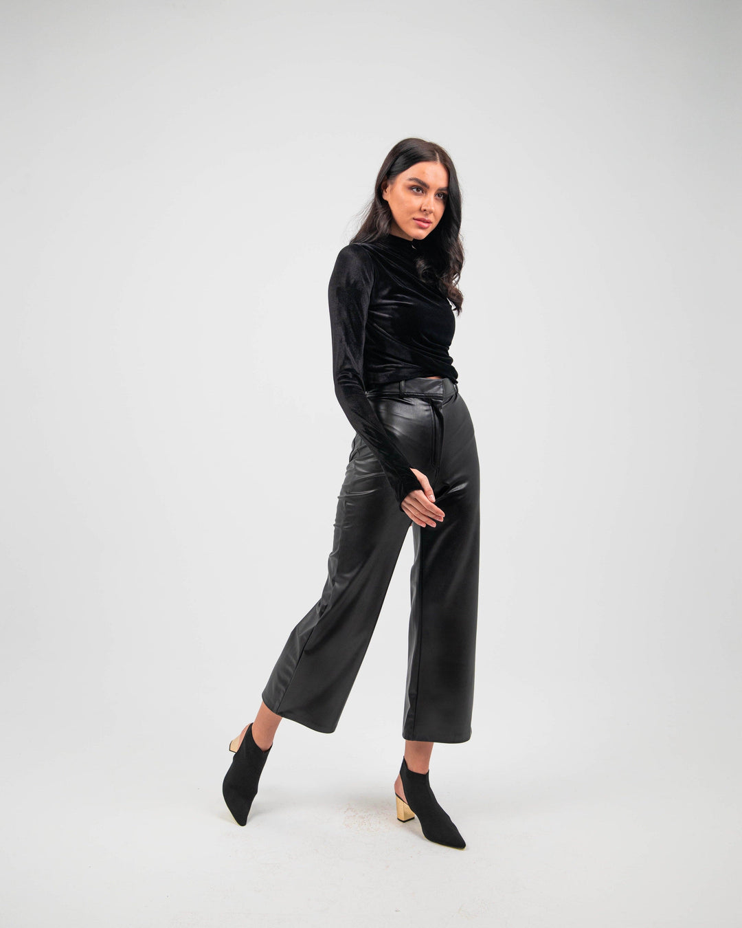STRAIGHT-LEG FAUX LEATHER PANTS