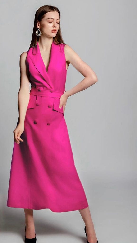 NEW DOUBLE-BREASTED BELTED BLAZER MIDI DRESS