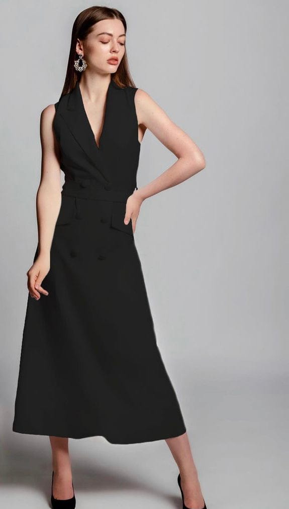 NEW DOUBLE-BREASTED BELTED BLAZER MIDI DRESS