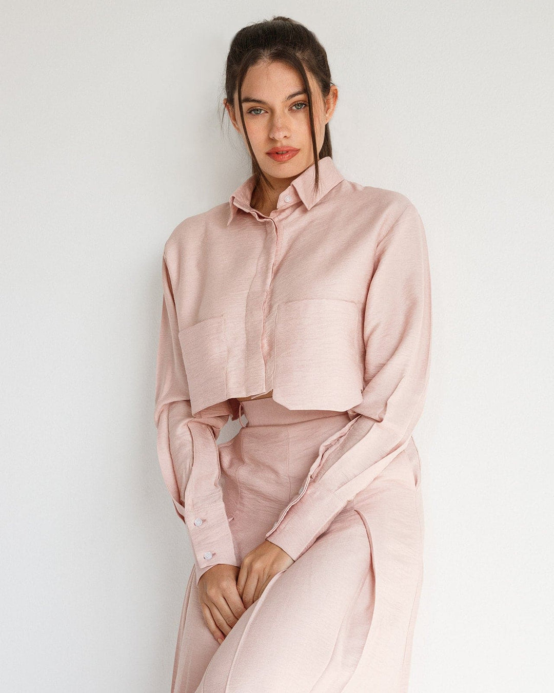 LONG SLEEVES CROPPED LINEN SHIRT