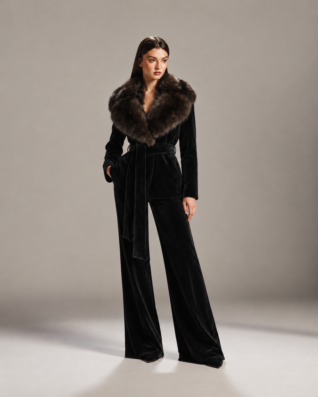 Amethyst Fur-Trimmed Velvet Suit