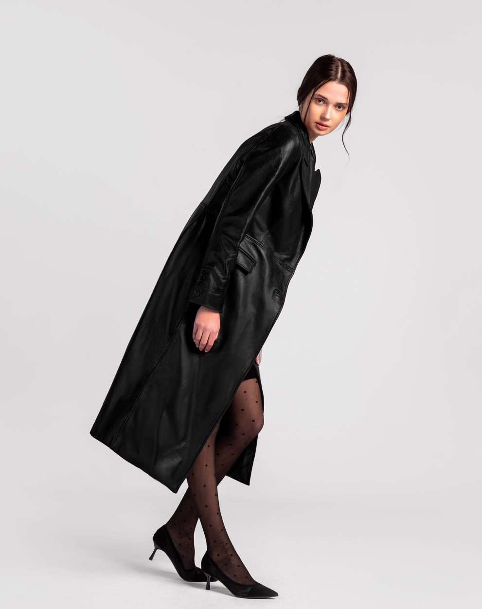 Scarlet Long Leather Trench Coat