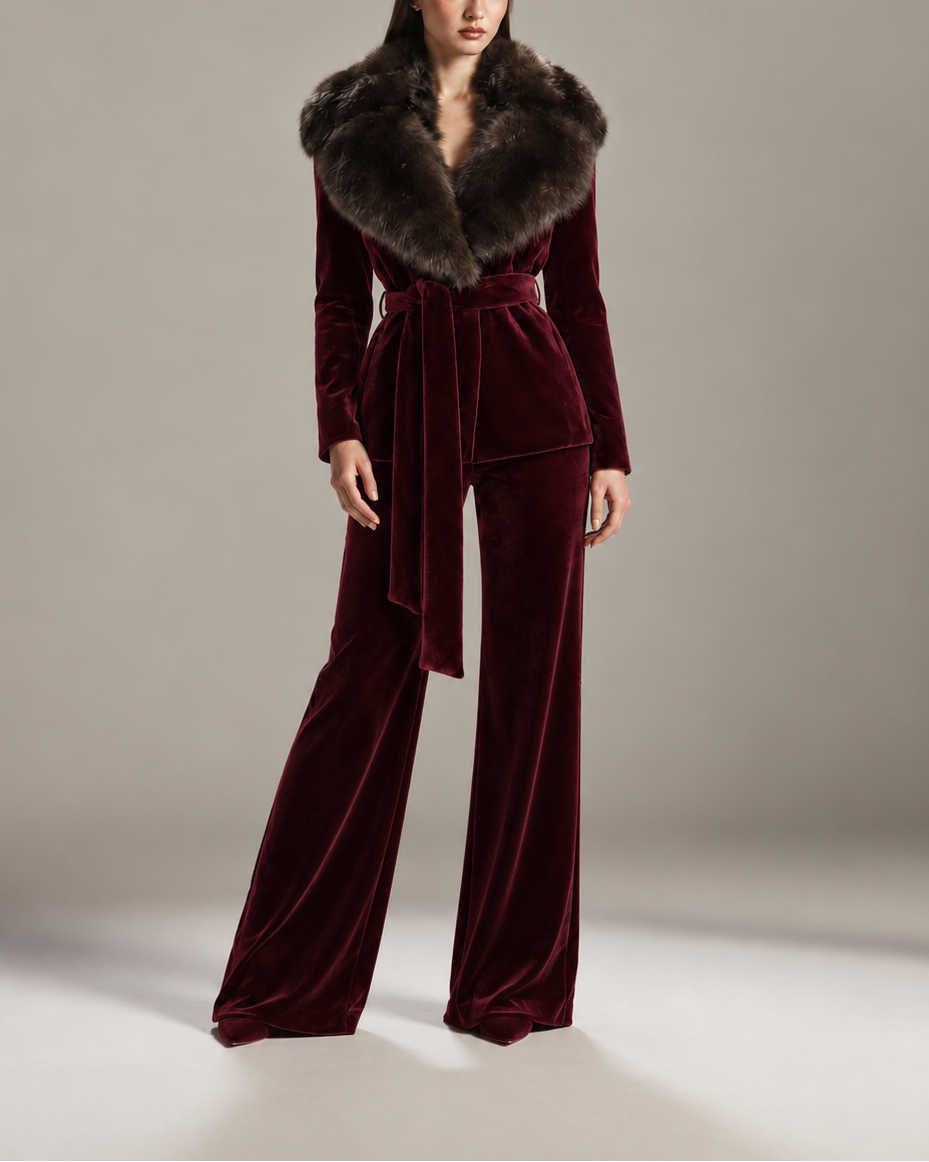 Amethyst Fur-Trimmed Velvet Suit