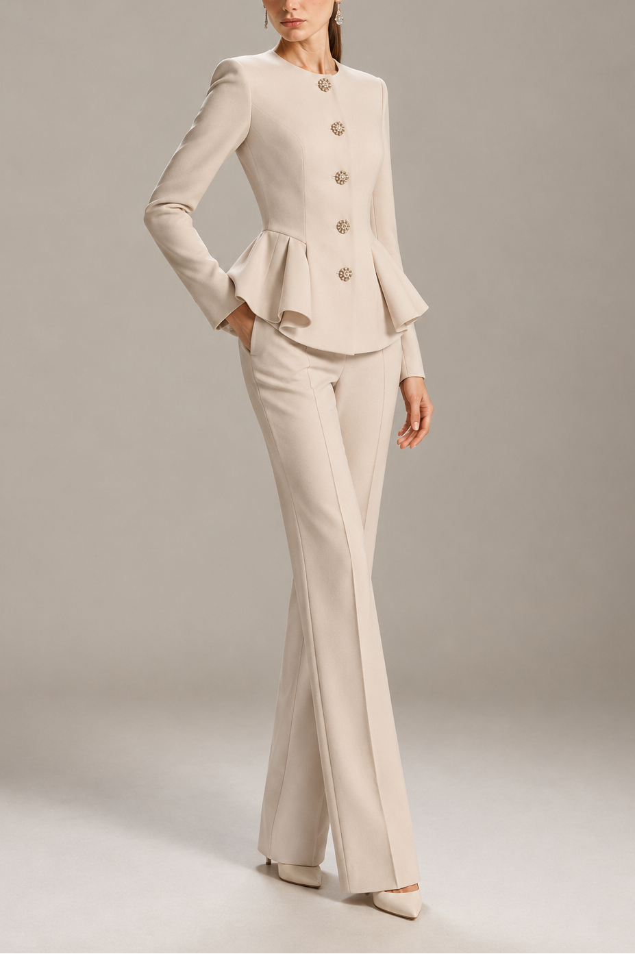 PEARL BUTTON PEPLUM SUIT